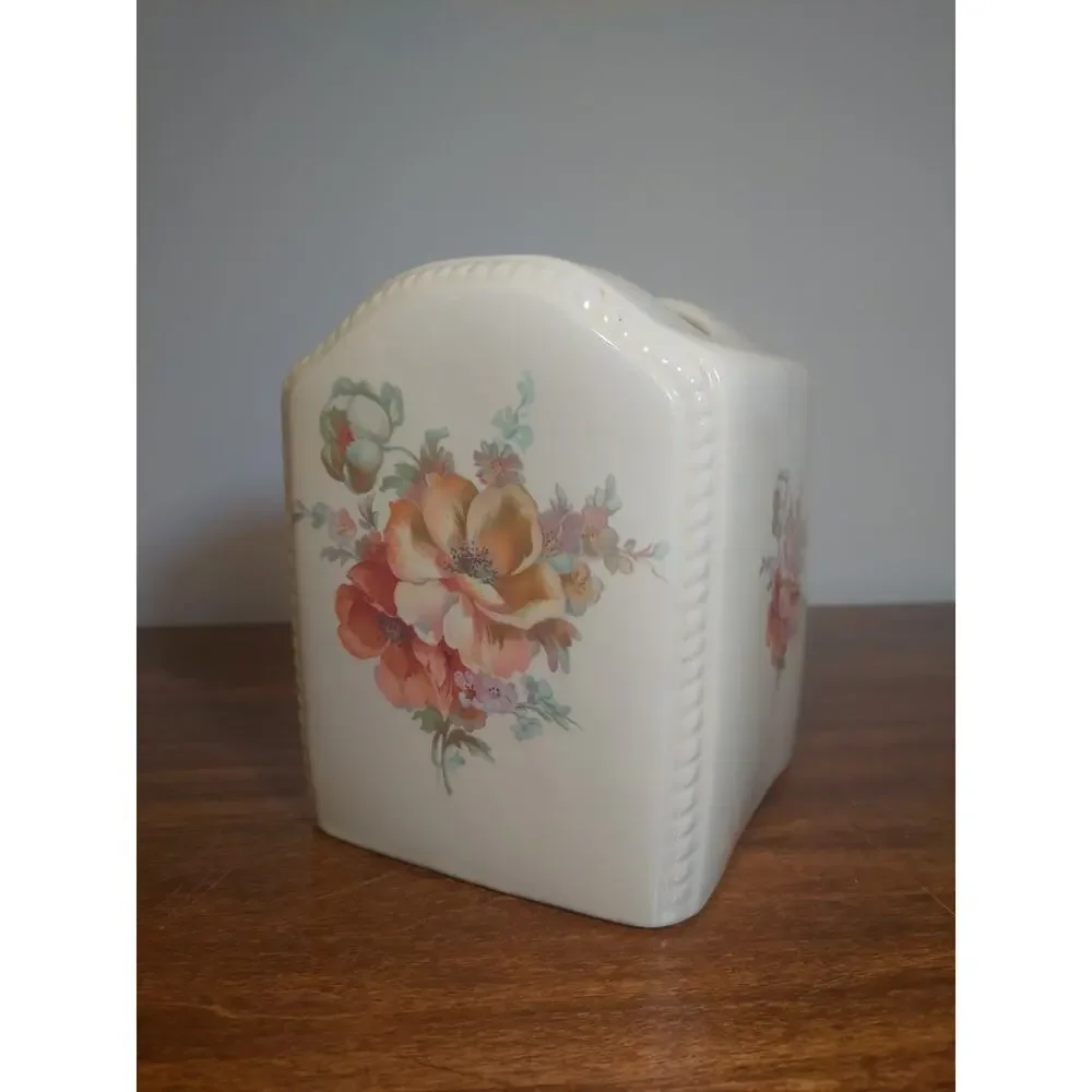 Vtg Athena Ceramic Floral Peonies Tissue Box Cover 90s Cottage Core Peony Roses